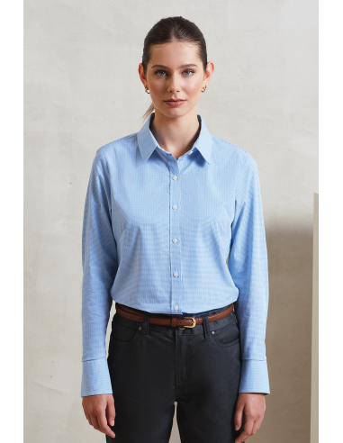 P-PR320-Womens Microcheck (Gingham) Long Sleeve Cotton Shirt
